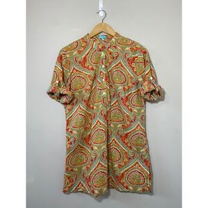 J McLaughlin Women's M Paisley Print Mandarin Collar Tunic Shirt Roll Tab Sleeve